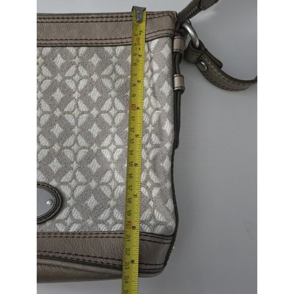 FOSSIL Brown Taupe Crossbody Bag Adjustable Strap Leather Accents - Picture 11 of 13